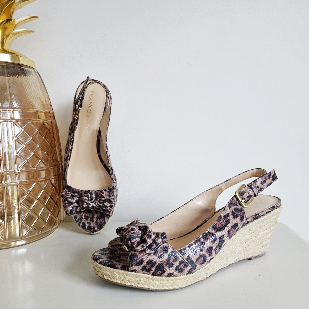 Franco Sarto Camino Leopard Animal Print Espadrille Wedge Slingback Sandals  8M
